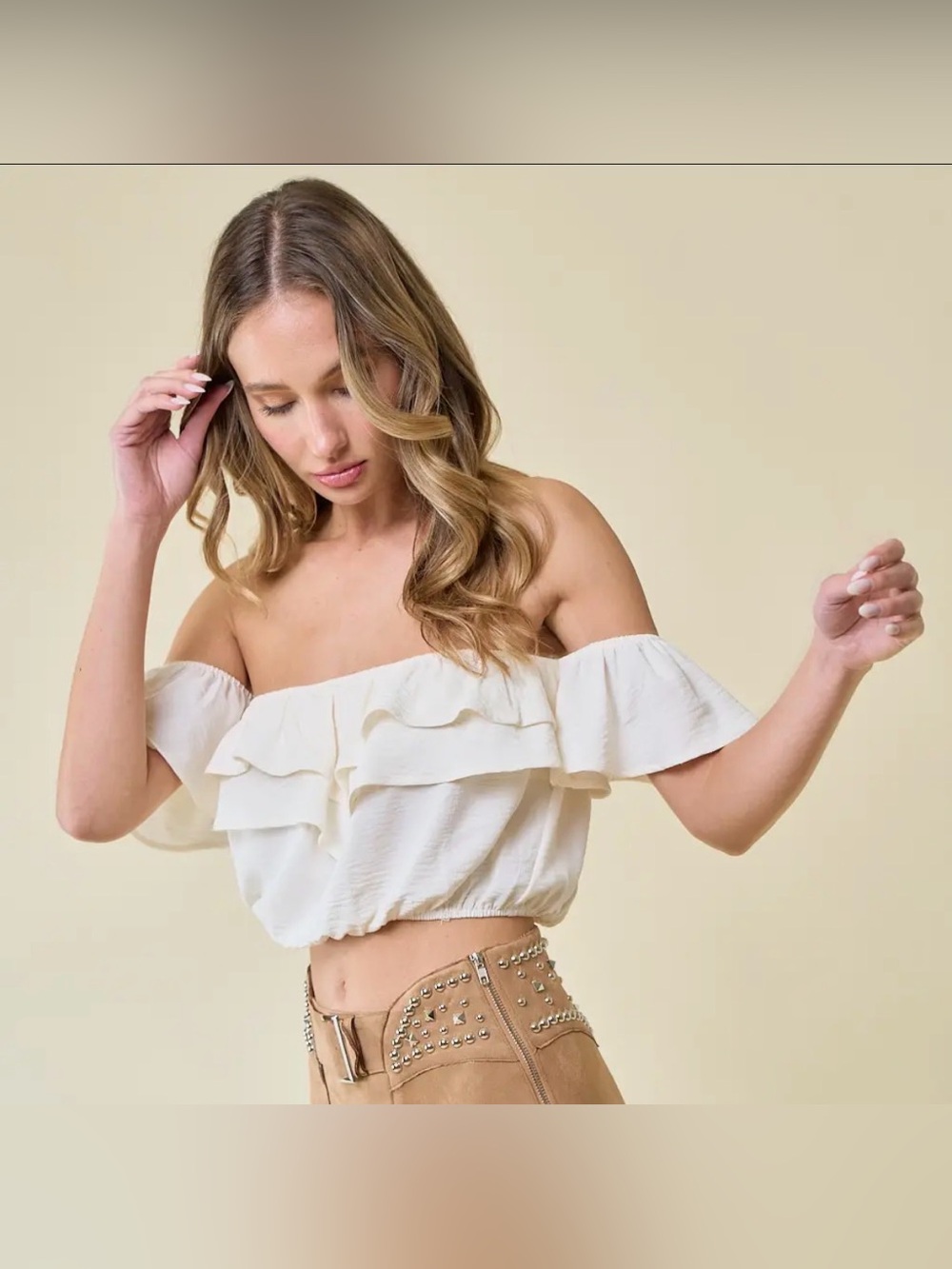 NEW Saints and Hearts Ivory Off Shoulder Ruffled Western Top Crop Blouse